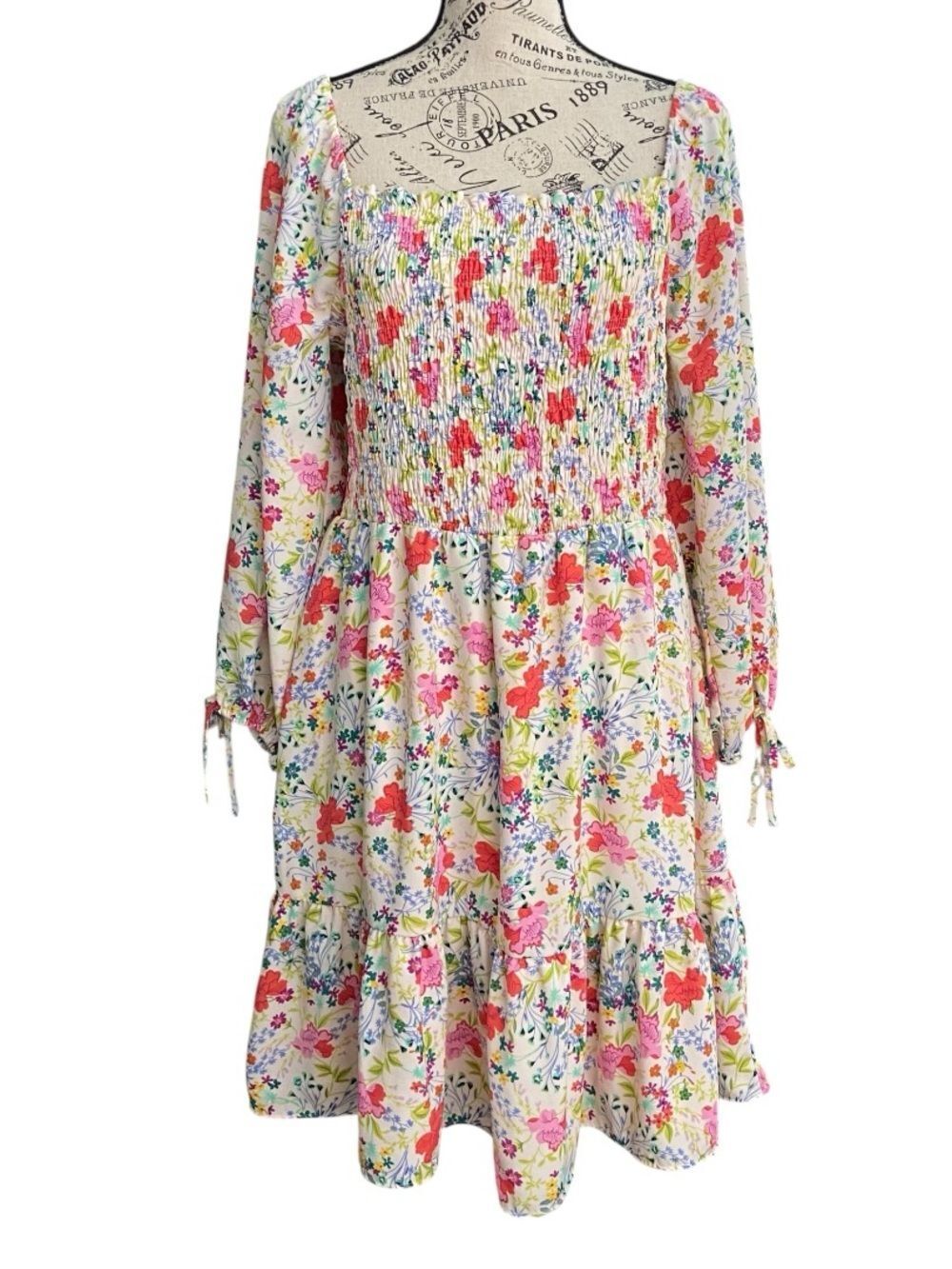 Lauren Conrad Floral Square Neck Long Sleeve Mini Dress in Size Large
